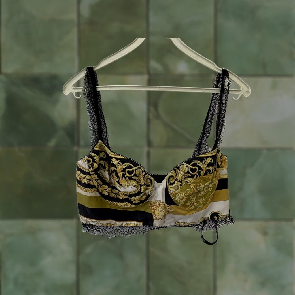 Versace Versace Bustier Top Silk Barocco Print Gold Medusa Lace Trim Black White Women's Sz IT 40 S Size S / US 4 / IT 40 - 1 Thumbnail
