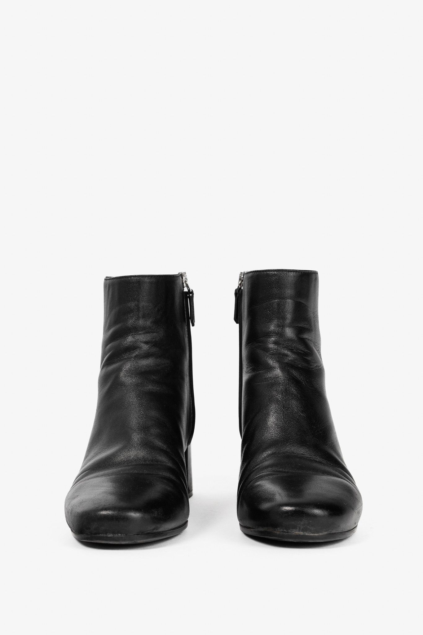 Prada Prada Black Leather Block-Heel Ankle Boots Size US 8.5 / IT 38.5 - 2 Thumbnail