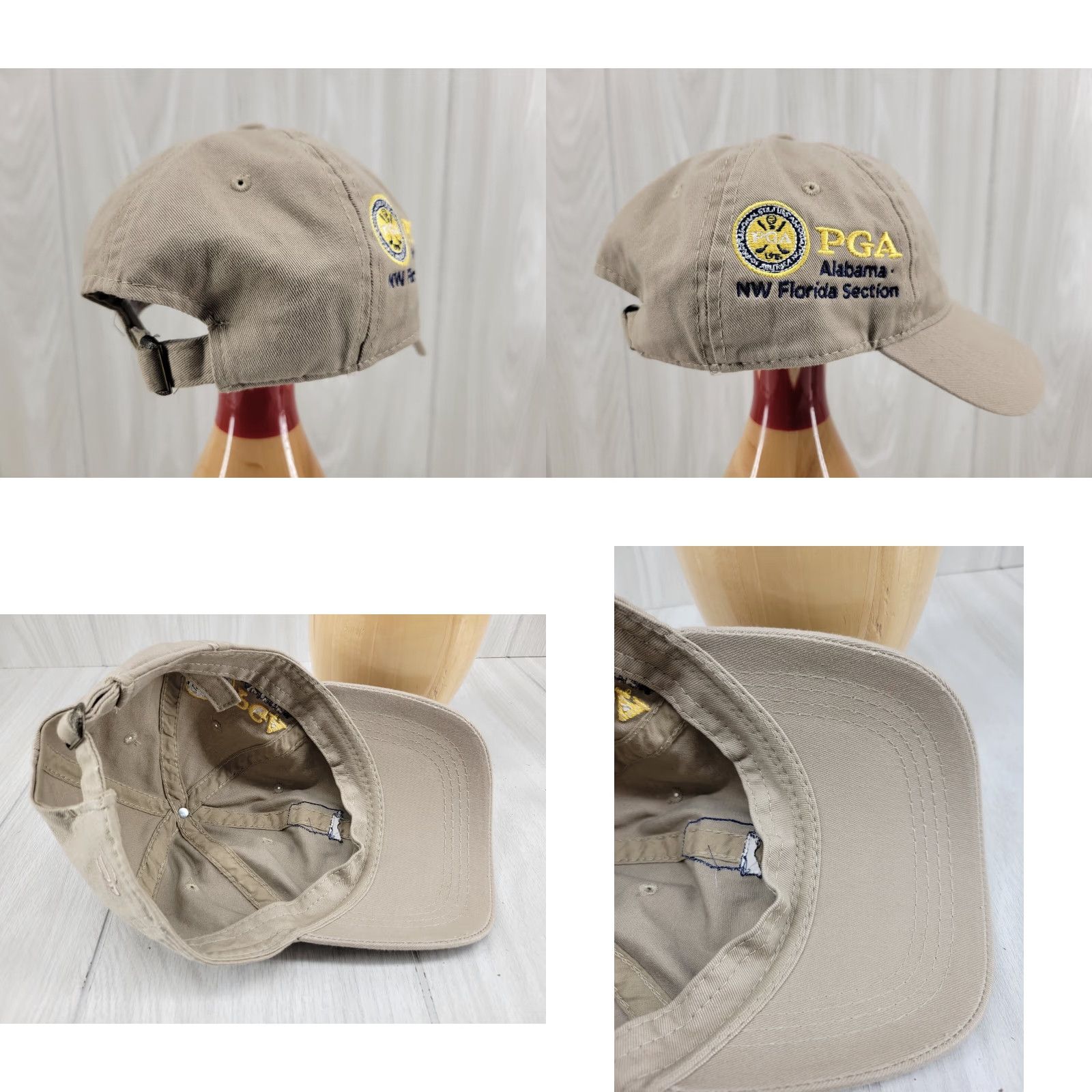 Vintage PGA State Traditions Adjustable Hat Cap Men Beige Tan Golf Hat Cap Adults Adjustable Fall Spring Summer Winter Size ONE SIZE - 8 Thumbnail