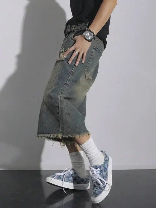 Jean Distressed Y2k Shorts Jorts Designer Denim Size US 34 / EU 50 - 2 Thumbnail