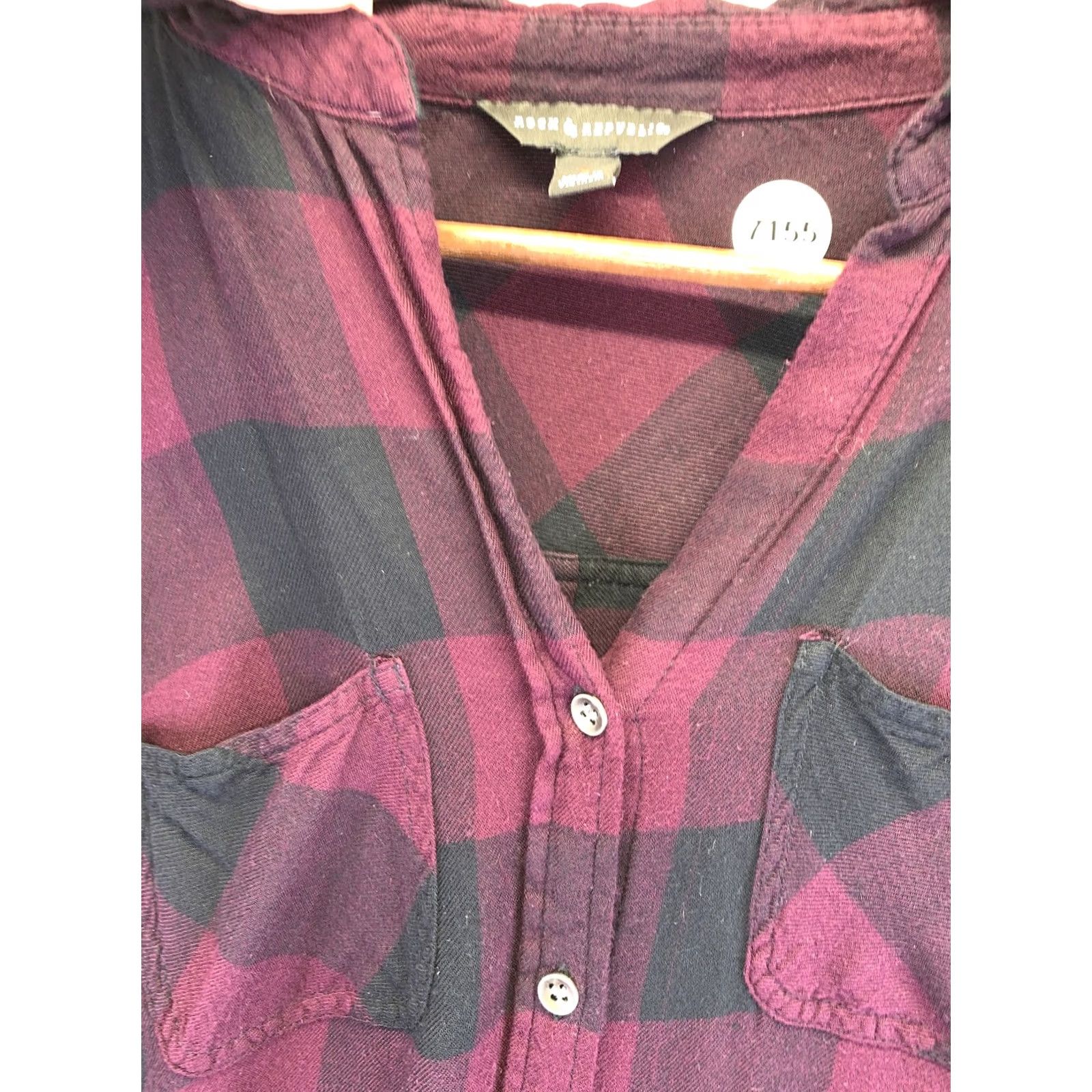 Vintage Rock & Republic Womens Purple Black Plaid Roll Sleeve Button-Up Shirt S-7155 Womens Short Sleeve? Size S / US 4 / IT 40 - 3 Thumbnail
