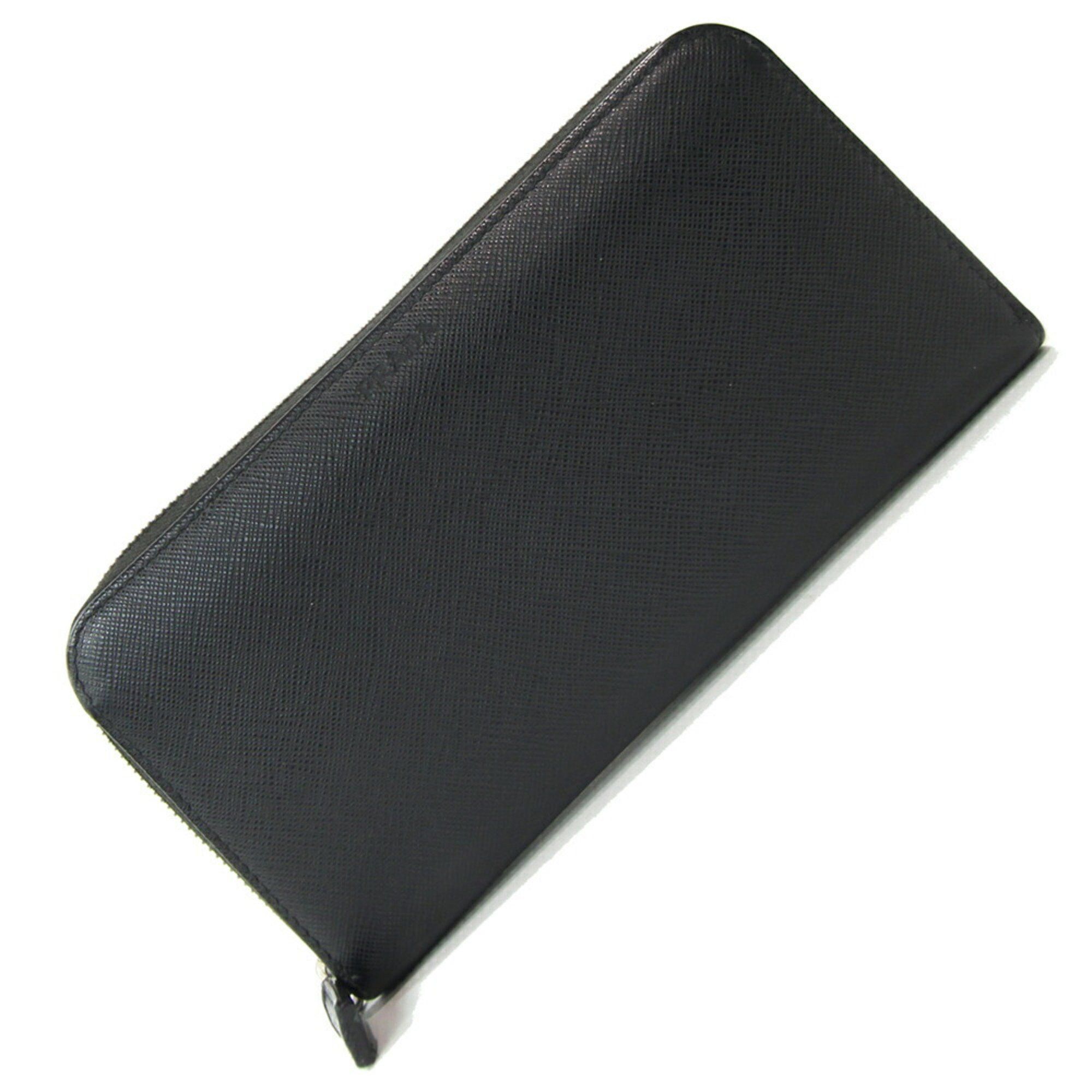 Prada Round Long Wallet 2ML317 Black Leather Zip Men's PRADA