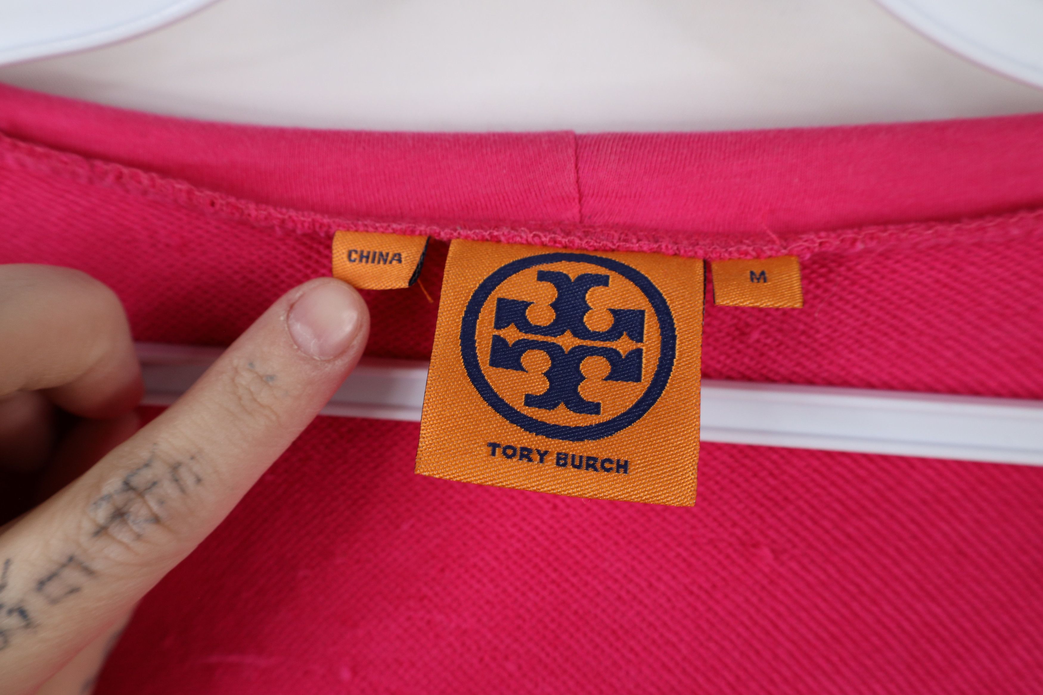Tory Burch × Vintage Tory Burch Big Logo French Terry Full Zip Hoodie Pink Size M / US 6-8 / IT 42-44 - 11 Thumbnail