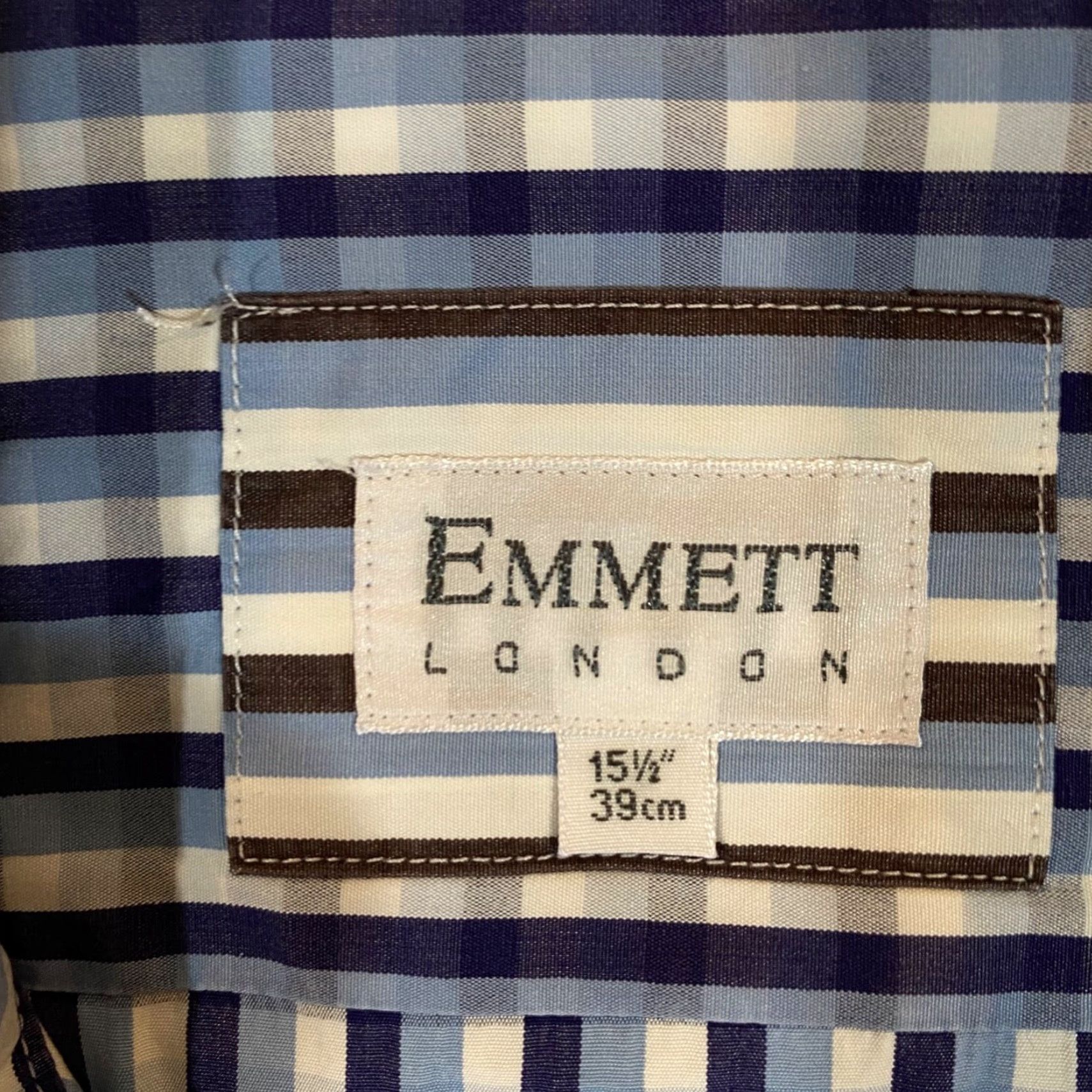 Emmett Emmett London Shirt Mens 15.5 39 cm Blue White Plaid Button Up Outdoors L/S Size US M / EU 48-50 / 2 - 3 Thumbnail