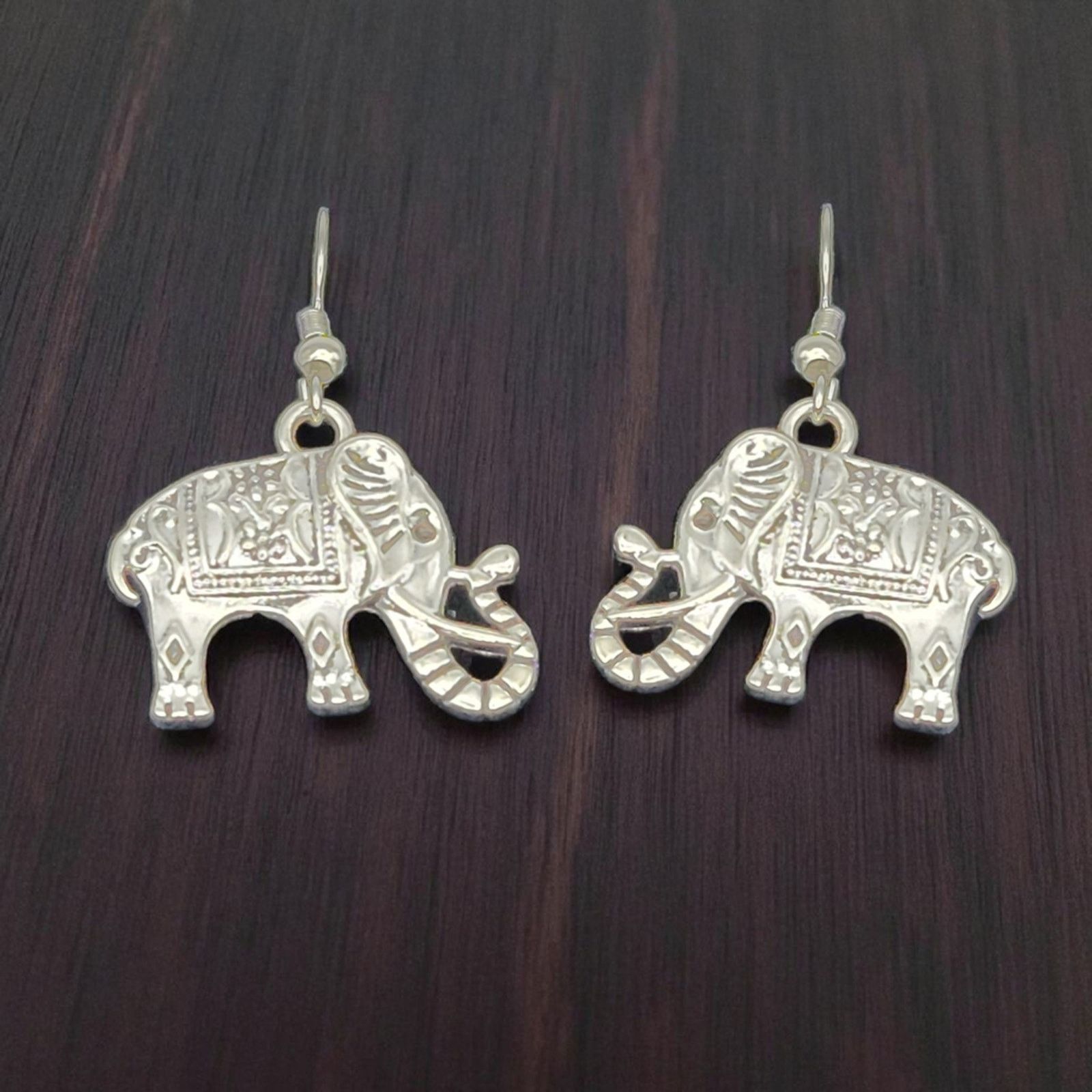 Other Intricate Silver Elephant Earrings - Animal Statement Boho Size ONE SIZE - 2 Thumbnail