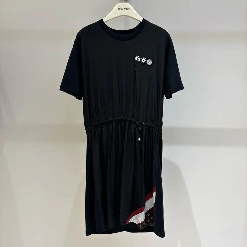 Louis Vuitton Louis Vuitton Black Cotton Short Sleeve Dress 0089 Size L / US 10 / IT 46 - 1 Thumbnail