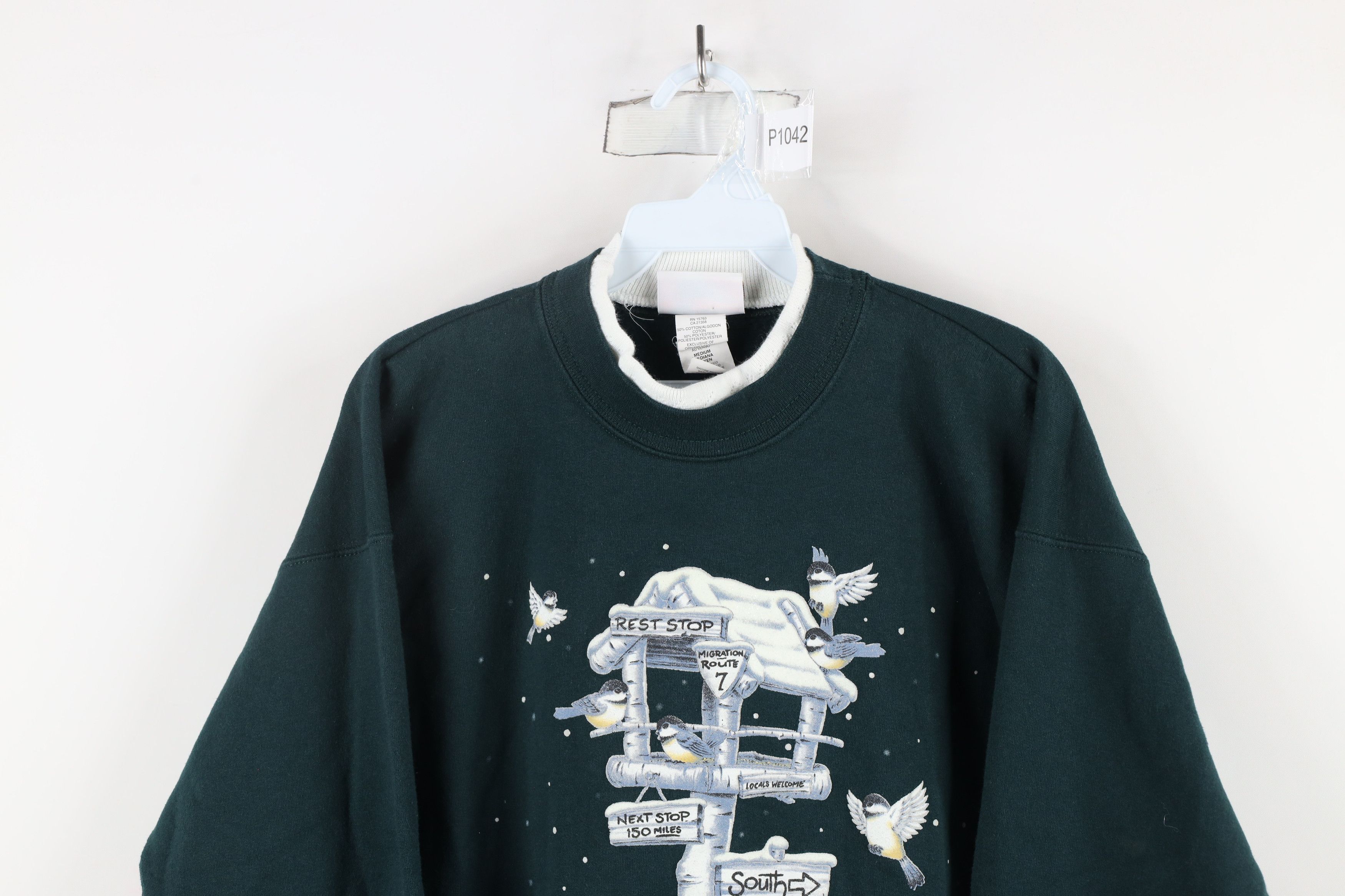 Vintage Vintage 90s Streetwear Snow Birds Birdhouse Sweatshirt Green Size M / US 6-8 / IT 42-44 - 2 Thumbnail