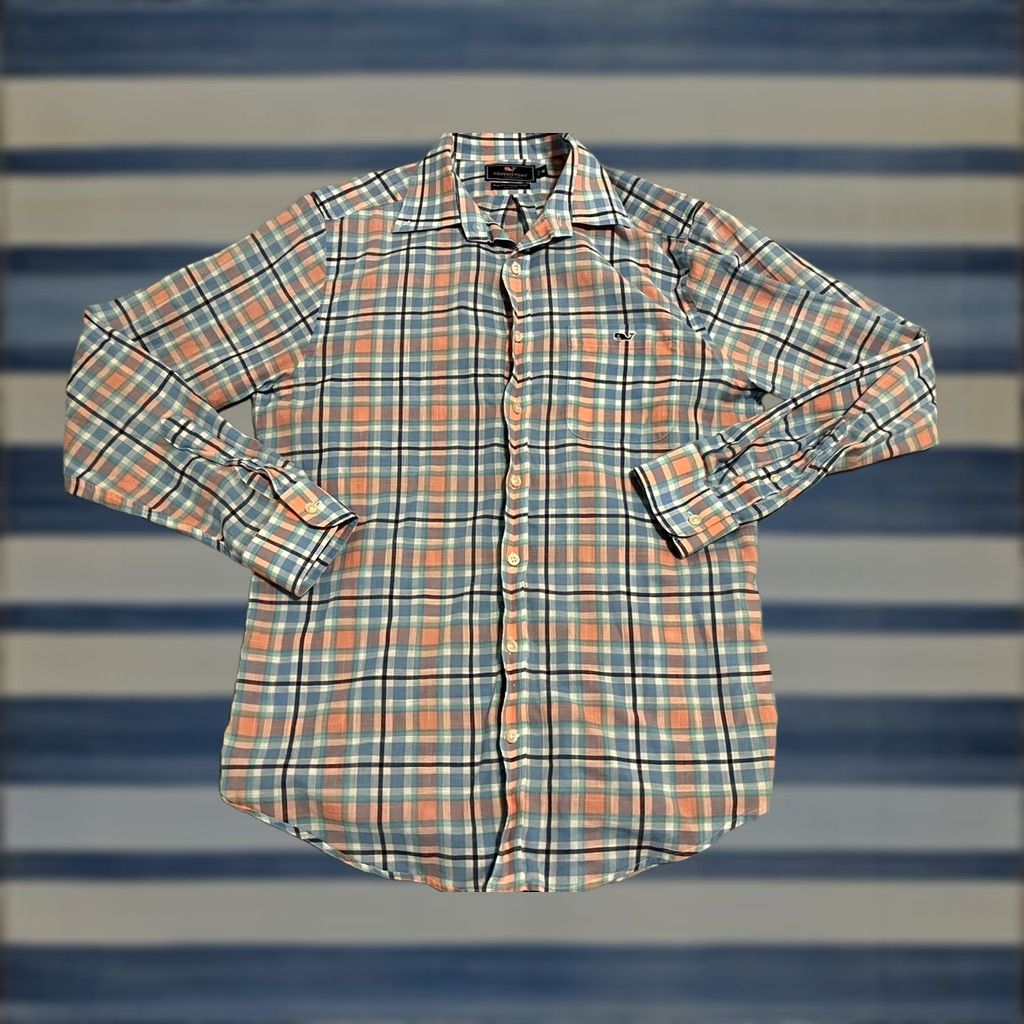 Vineyard Vines Vineyard Vines Slim Fit Tucker Shirt Long Sleeve Blue Pink Plaid Mens Medium Shirt Size US M / EU 48-50 / 2 - 1 Thumbnail