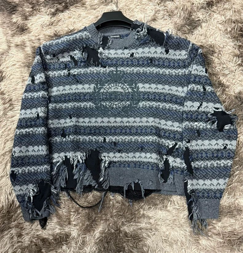 Balenciaga Balenciaga Crown wheat ear destruction sweater Size US L / EU 52-54 / 3 - 1 Thumbnail