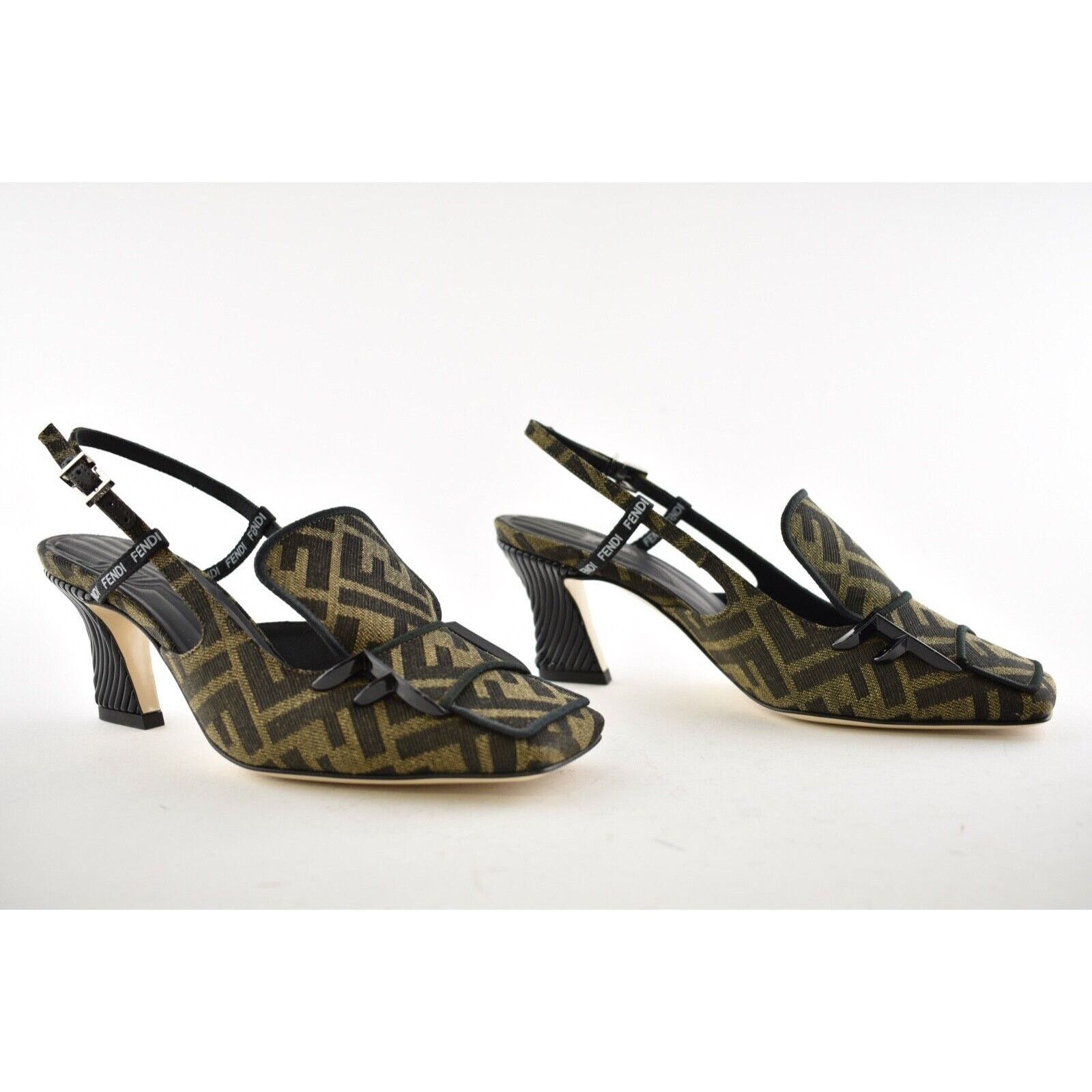 Fendi Freedom Jacquard FF Logo Square Toe Slingback Heel Pump 36.5 Size US 6.5 / IT 36.5 - 2 Thumbnail