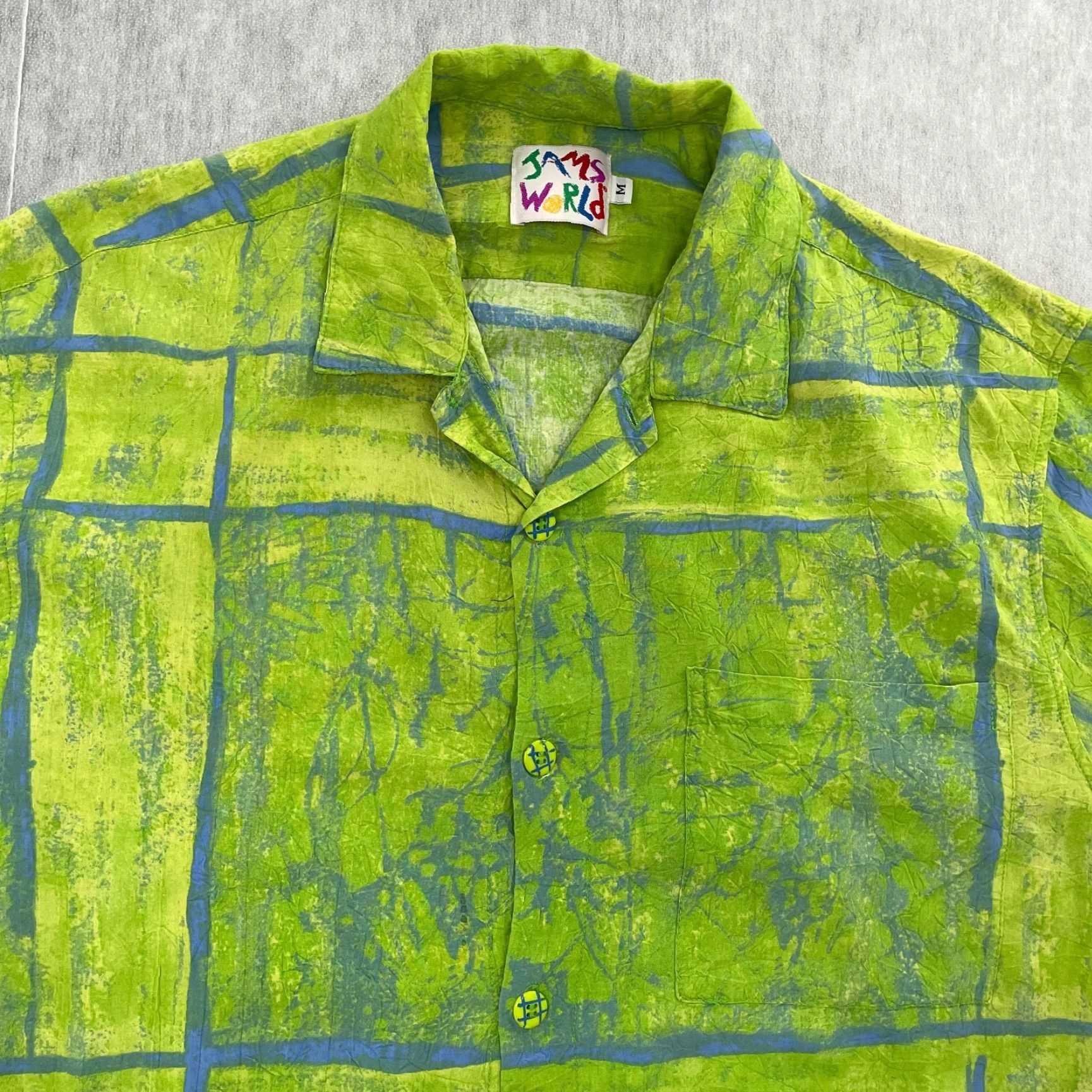 Jams World VINTAGE Jams World Hawaiian Button-Up Shirt Adult Medium Green Plaid Rayon Short Sleeve Mens Size US M / EU 48-50 / 2 - 3 Thumbnail
