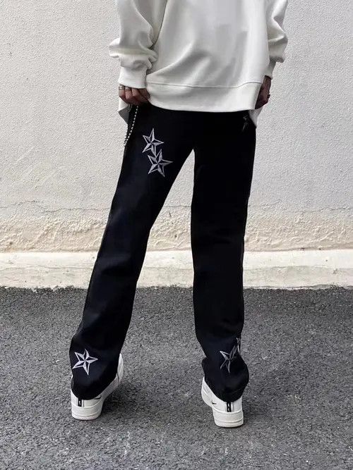 Japanese Brand × Jean Black High Street Star Embroidered Drape Jeans Size US 32 / EU 48 - 4 Thumbnail
