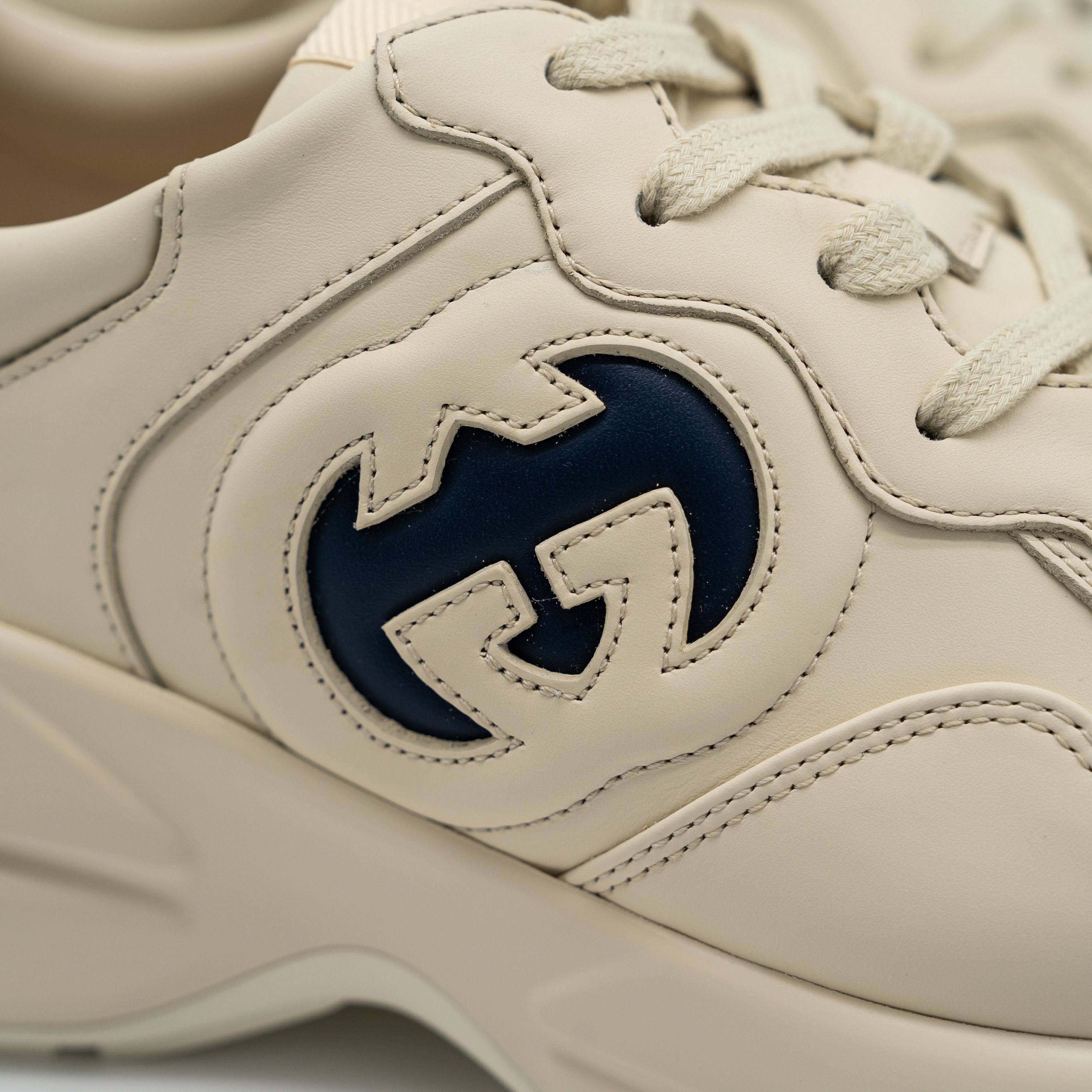 Gucci Gucci Rhyton Ivory Blue GG Cut Out Logo Leather Sneakers Size US 7.5 / EU 40-41 - 8 Thumbnail