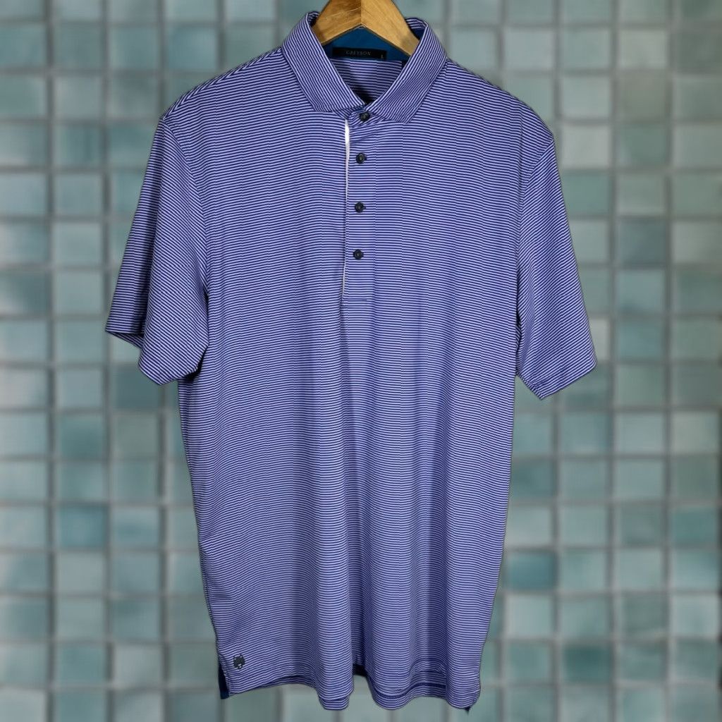 Vintage Greyson Polo Shirt Short Sleeve Purple White Striped Golf Size L Mens Size US L / EU 52-54 / 3 - 1 Thumbnail
