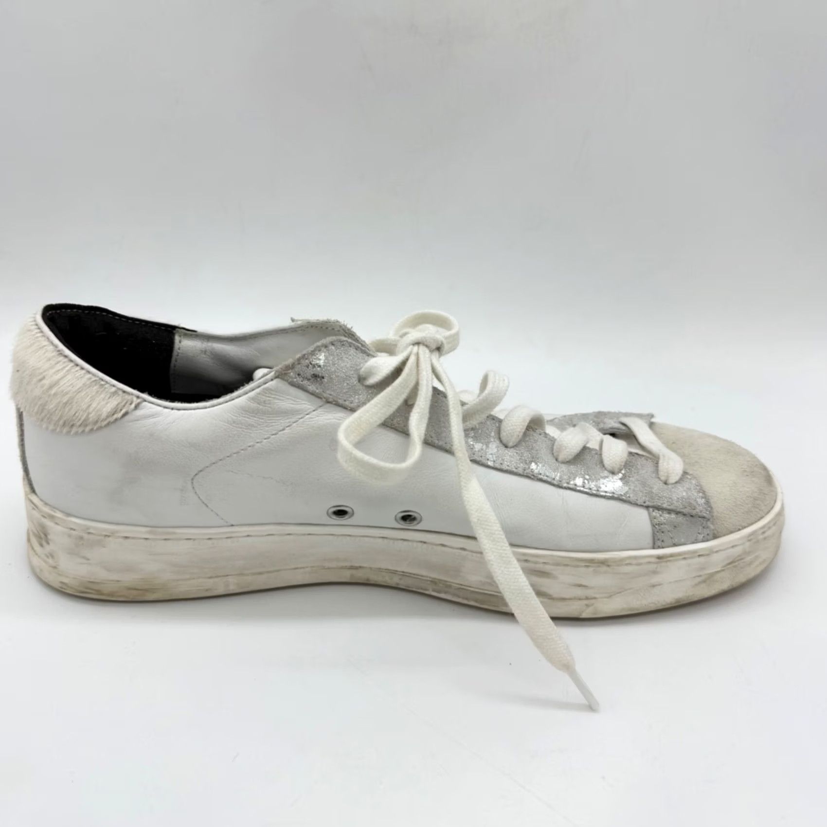 P448 P448 Womens John Low Top Sneaker Shoes Size 40 White Silver Horse Hair Lace Up Size M / US 6-8 / IT 42-44 - 6 Thumbnail