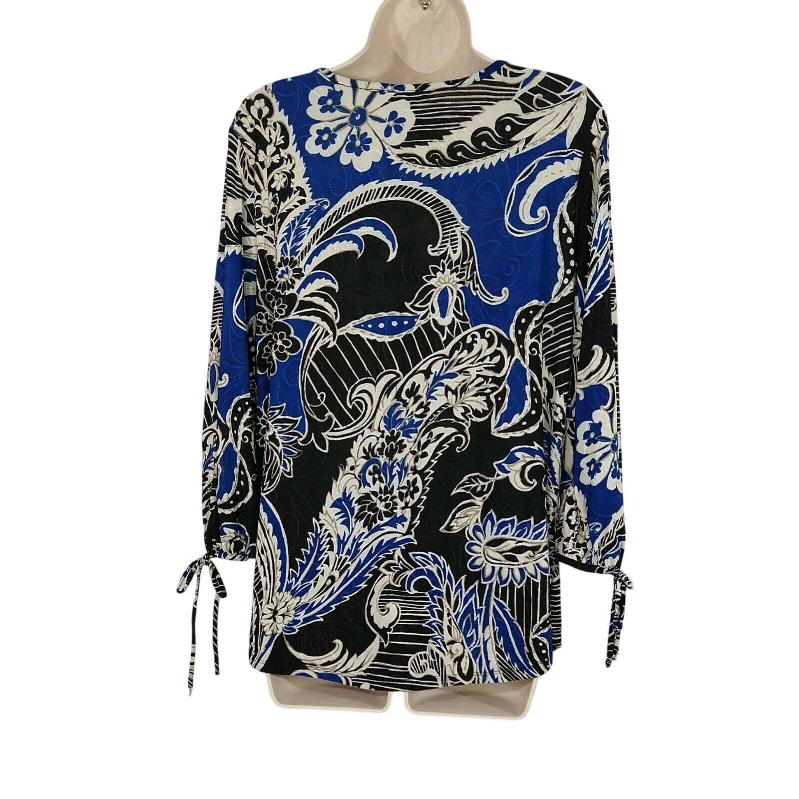Other Cato Tunic Top Shirt V-neck Women Size S Blue Black Floral Size S / US 4 / IT 40 - 5 Thumbnail