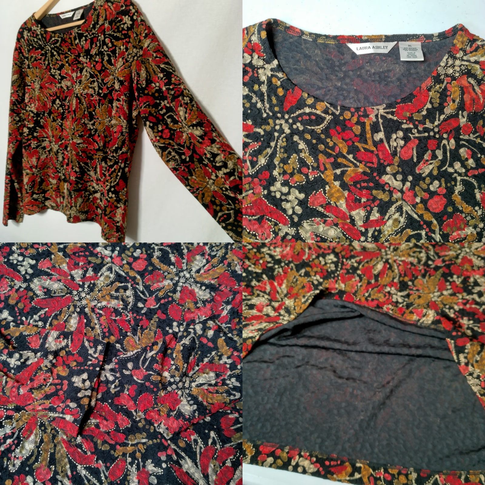 Laura Ashley Laura Ashley Shirt Women XL Black Maroon Tan Floral Stretch Textured Abstract Size XL / US 12-14 / IT 48-50 - 8 Thumbnail
