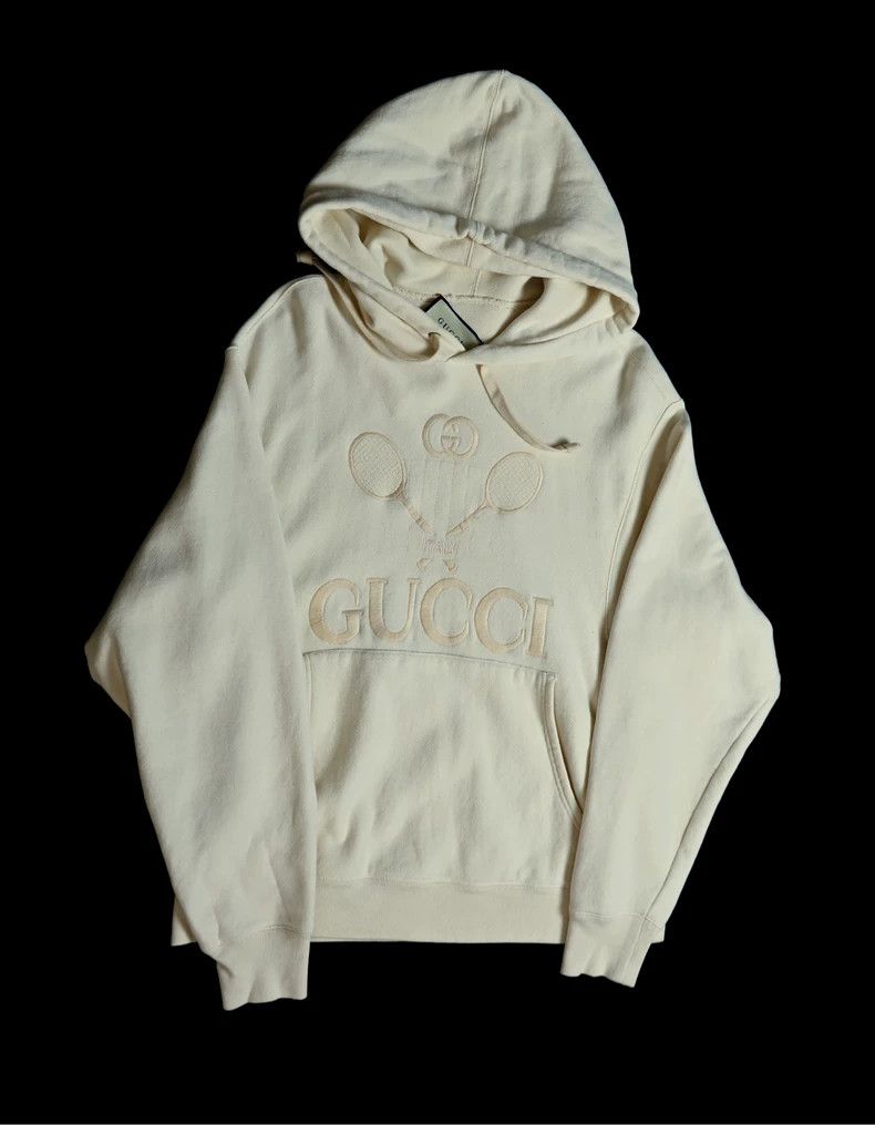 Gucci Gucci Beige logo embroidered cotton hooded drawstring swea Size US S / EU 44-46 / 1 - 1 Thumbnail