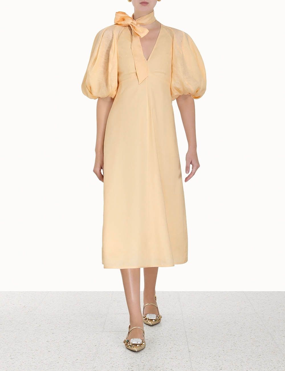 Zimmermann oc11z0425 Tie Neck Midi Dress in Butter Size XL / US 12-14 / IT 48-50 - 2 Thumbnail