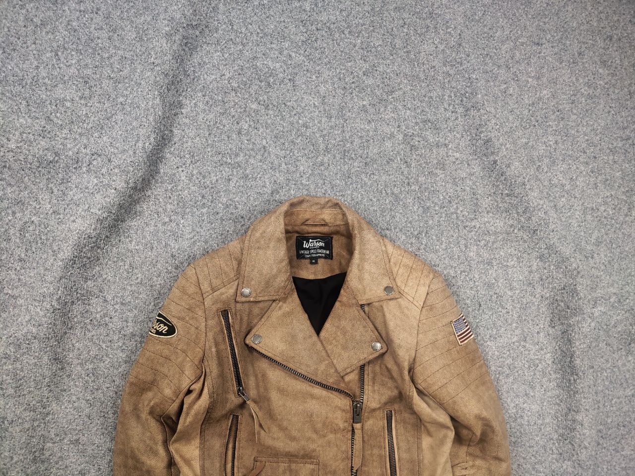 Vintage Vintage Warson Police Perfecto Lamb leather Zip Tan jacket Size L / US 10 / IT 46 - 1 Thumbnail