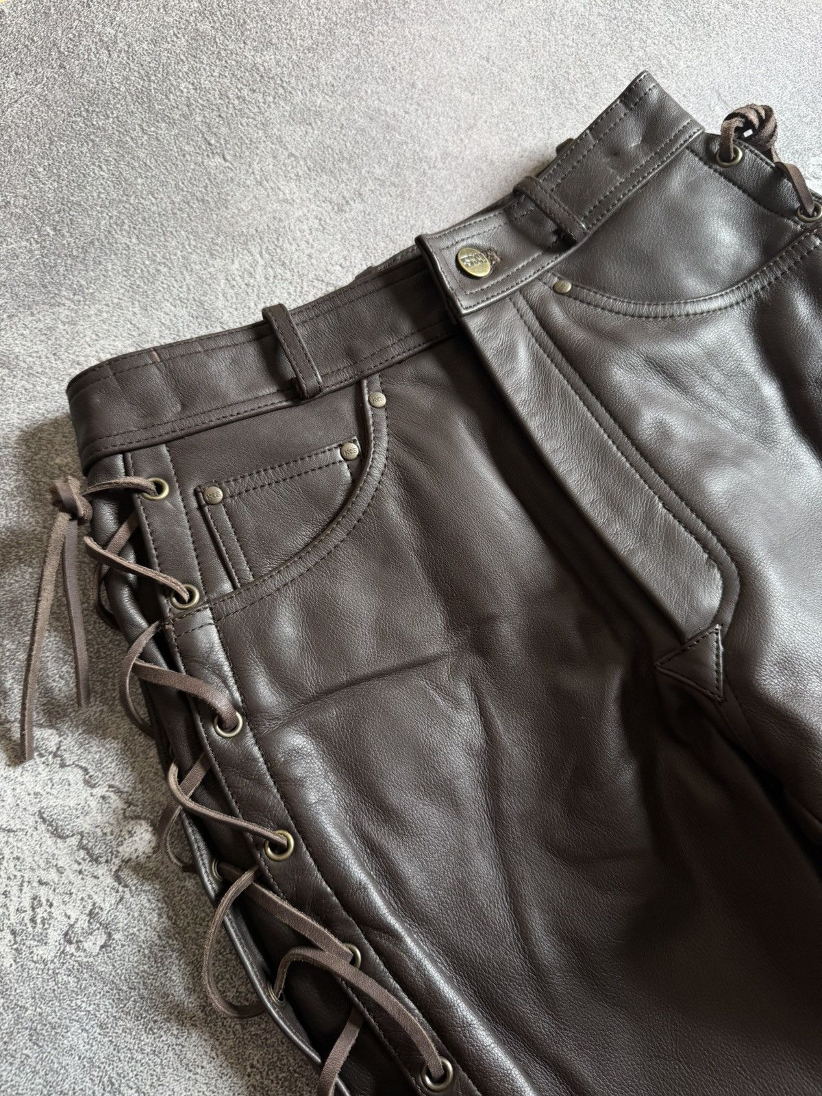 Designer IXS 38size brown leather motorcycle biker pants trousers y2k Size 26" / US 2 / IT 38 - 7 Thumbnail