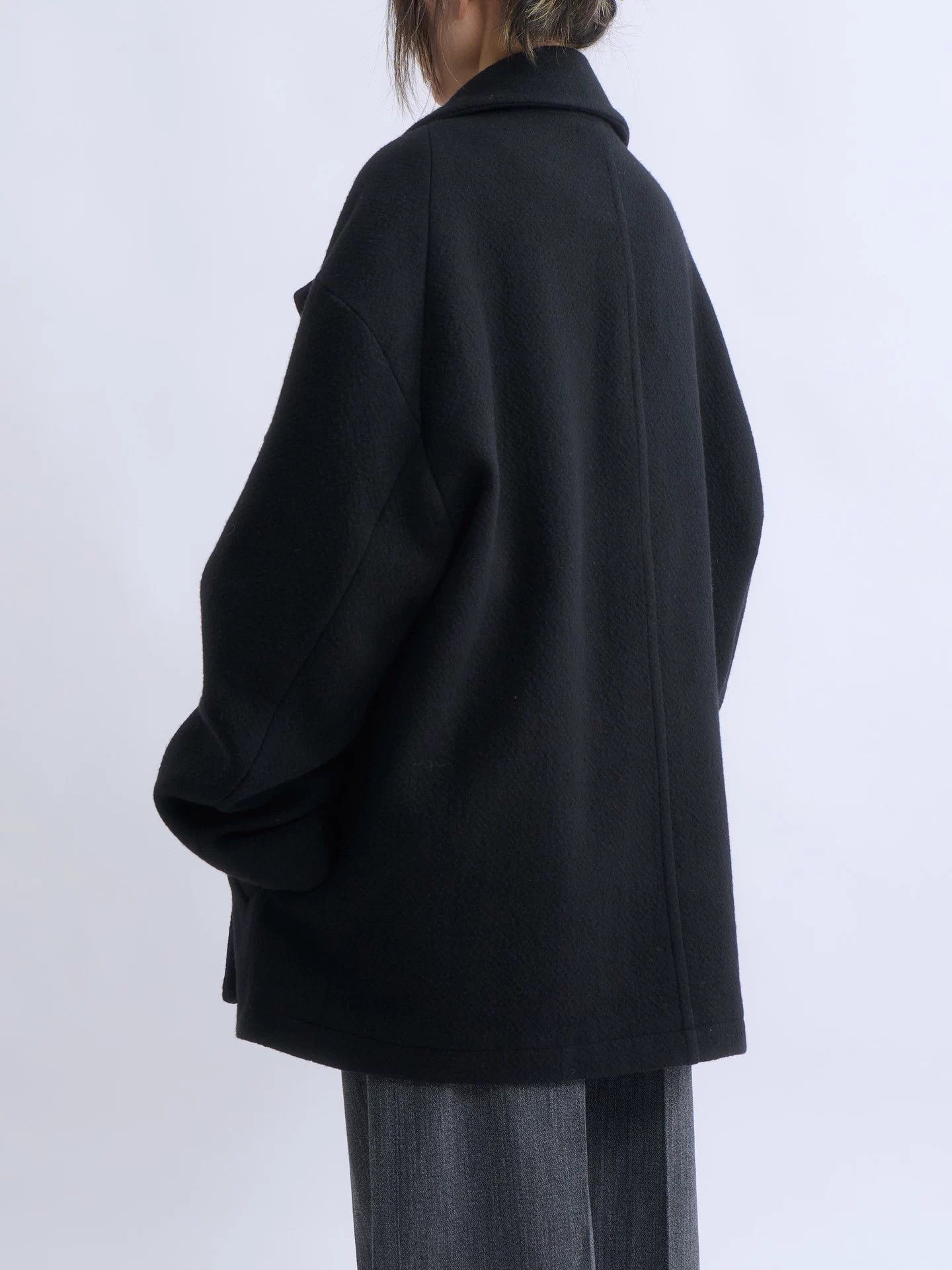 Structure STRUCTURA Black DB Oversized Wool Short Peacoat Size M / US 6-8 / IT 42-44 - 4 Thumbnail