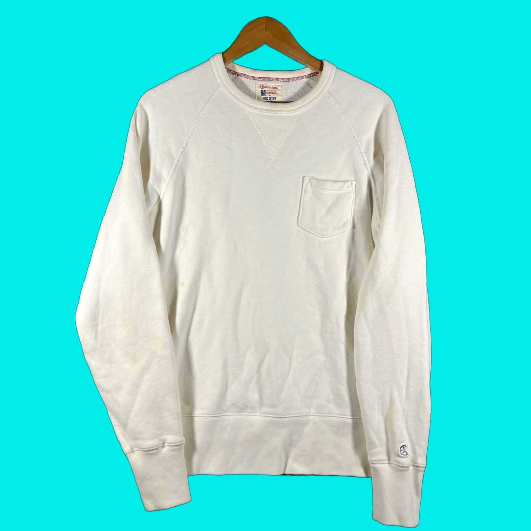 Champion Champion Sweatshirt Mens Pullover Long Sleeve White XS Crew Neck Fleece Cotton Polyester Lightweight Pockets Winter Regular Athletic Size US XS / EU 42 / 0 - 1 Thumbnail