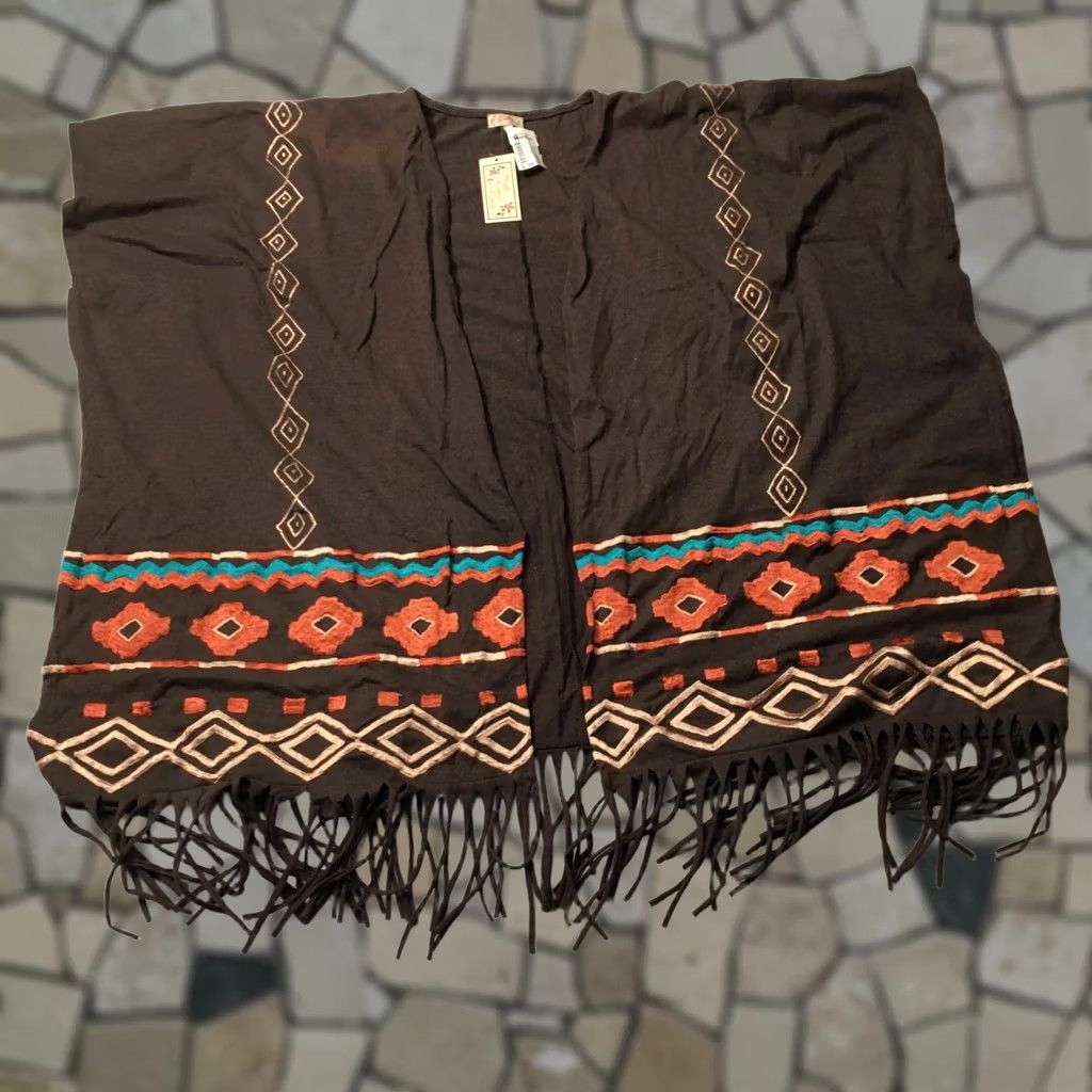 Native Sally Women's Long Sleeve Native Shawl Collar Fringed Bohemian Multicolor Knit Sweater L Regular Womens Clothing Accessories Size L / US 10 / IT 46 - 1 Thumbnail