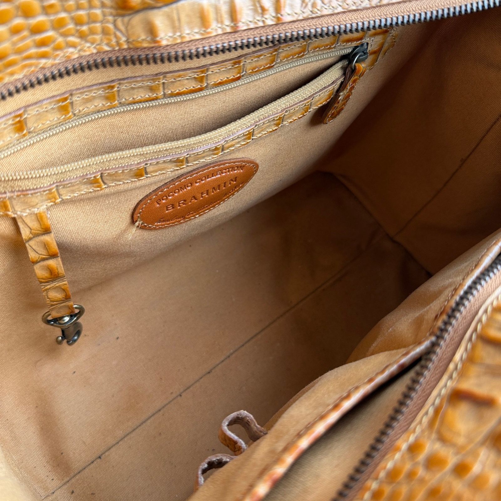 BRAHMIN Y2k Brahmin Pecan Woven Croc Embossed Satchel Shoulder Bag Size ONE SIZE - 6 Thumbnail