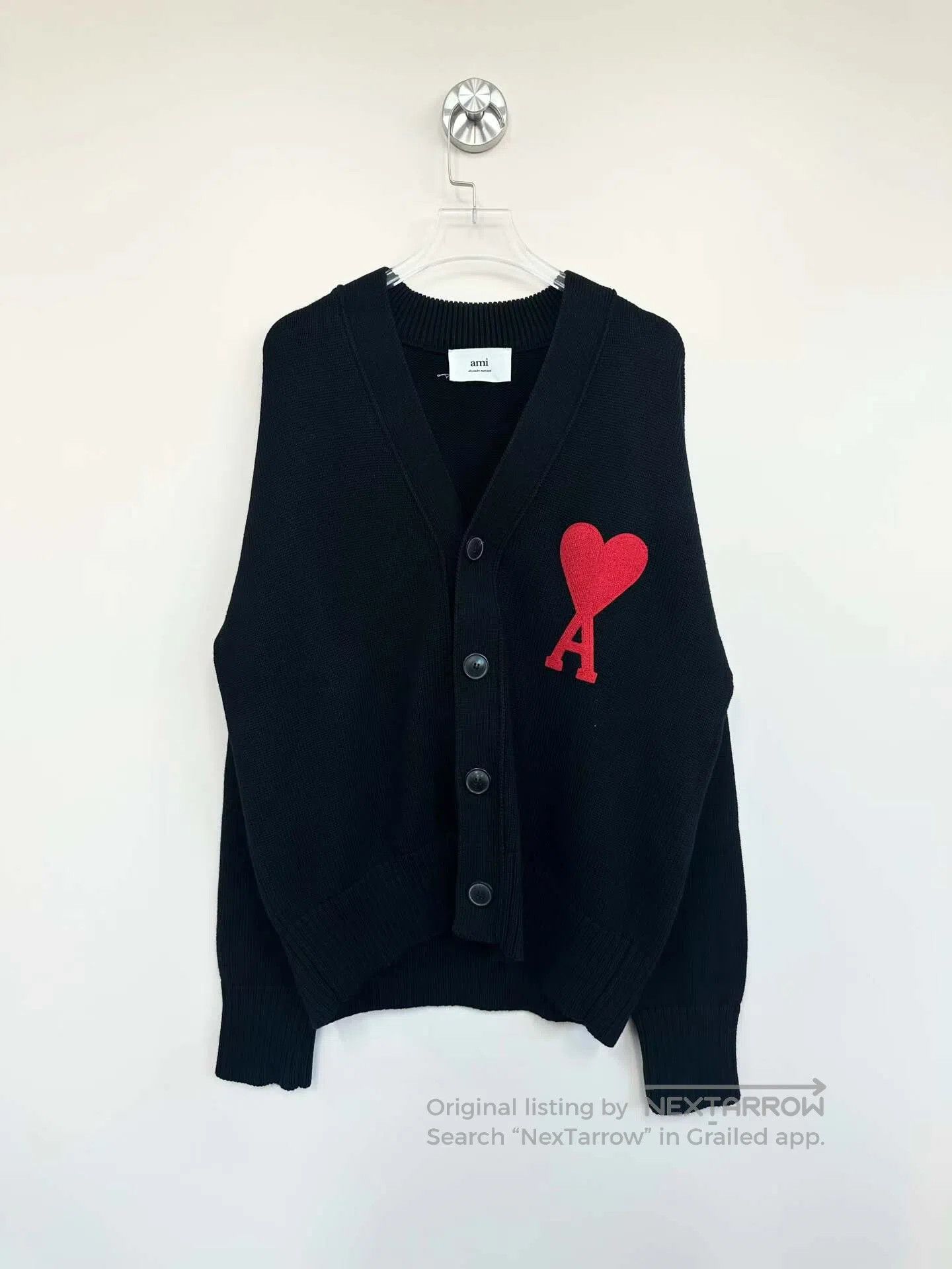 AMI Ami Black Classic Embroidered Heart Knit Cardigan Jacket| Size M / US 6-8 / IT 42-44 - 1 Thumbnail
