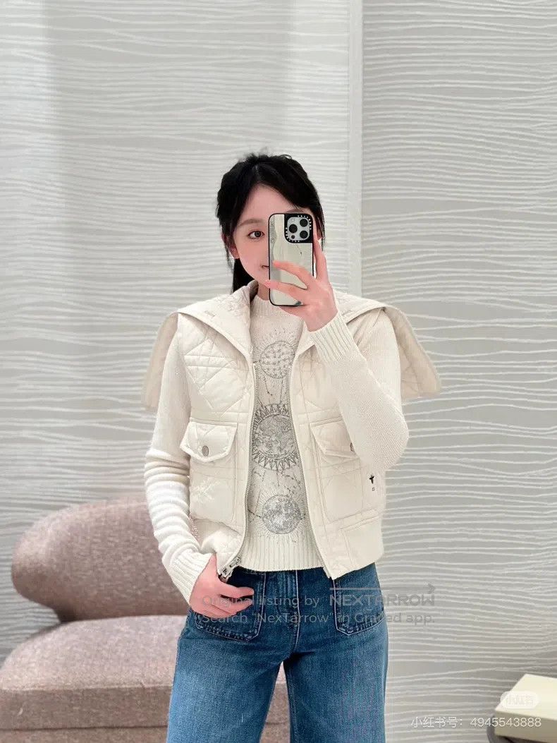 Dior Dior White diamond plaid navy collar down vest jacket Size XS / US 0-2 / IT 36-38 - 7 Thumbnail