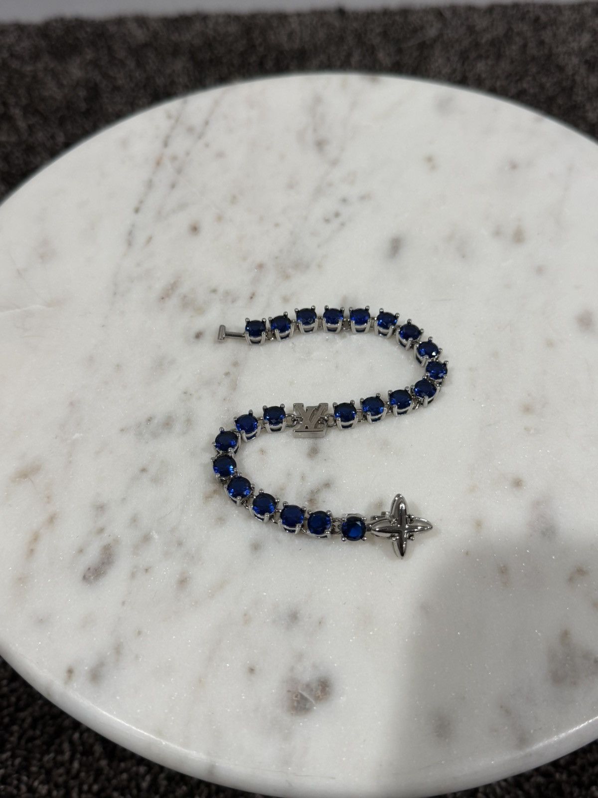 Louis Vuitton Louis Vuitton LV Blue Crystal Charm Silver Bracelet Size ONE SIZE - 1 Thumbnail