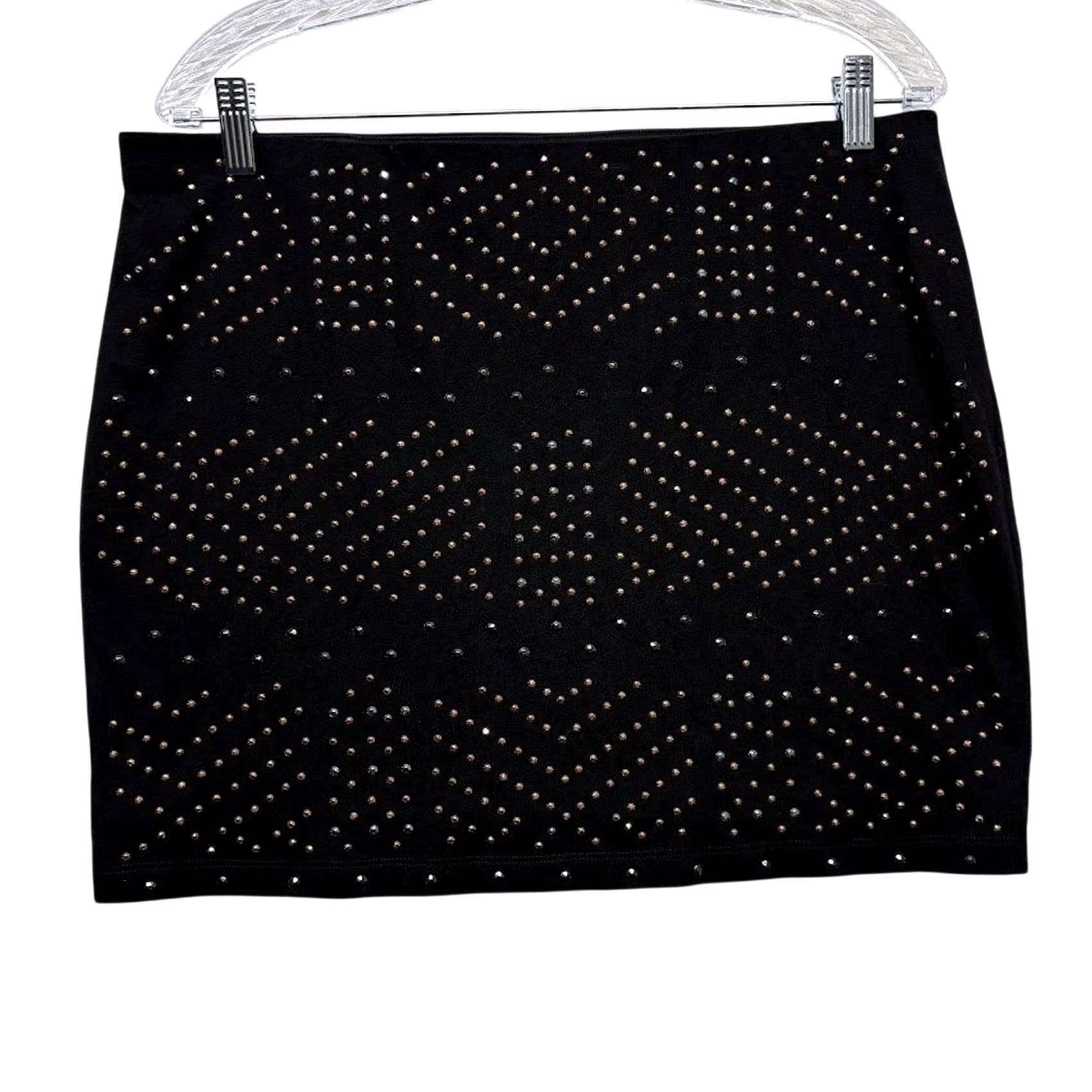 Express Express Black Stretch Mini Skirt L Studded Geometric Night Out Party/Cocktail Womens L Size 36" / US 14 / IT 50 - 2 Thumbnail
