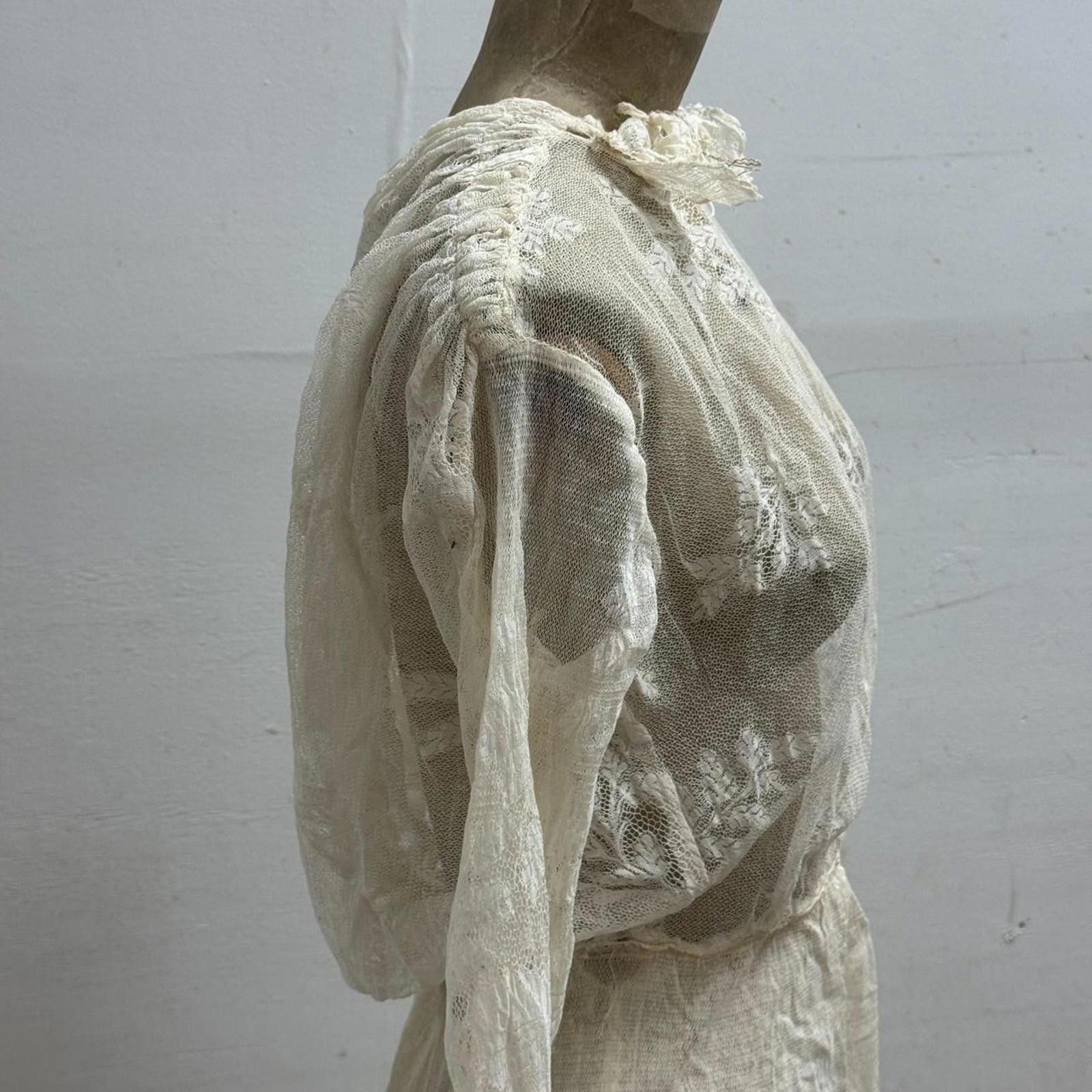 Other Antique 1910s Edwardian Tea Gown XS White Cotton Lace Dress Size XS / US 0-2 / IT 36-38 - 6 Thumbnail