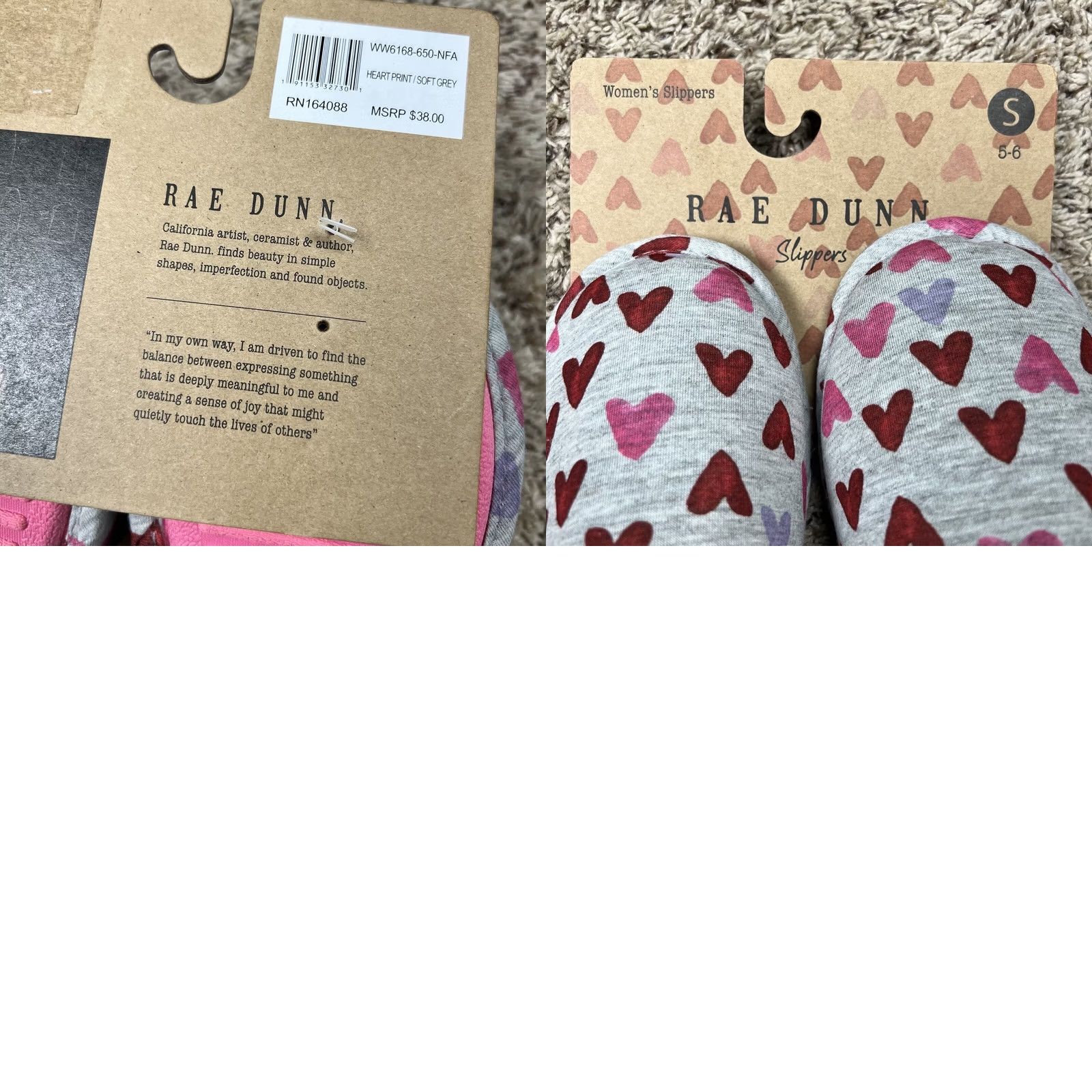 Vintage Rae Dunn Women Slippers Small 5-6 Pink Red Hearts Love Amor Valentines Size ONE SIZE - 8 Thumbnail
