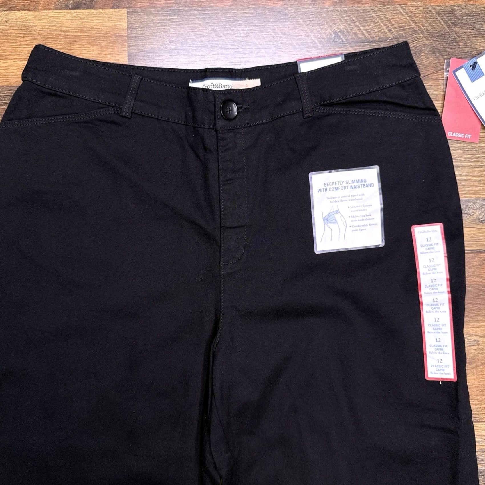 Croft & Barrow Croft & Barrow Capri Pants Womens 12 Classic Fit Black Stretch Twill Straight Leg Casual Size 34" / US 12 / IT 48 - 3 Thumbnail