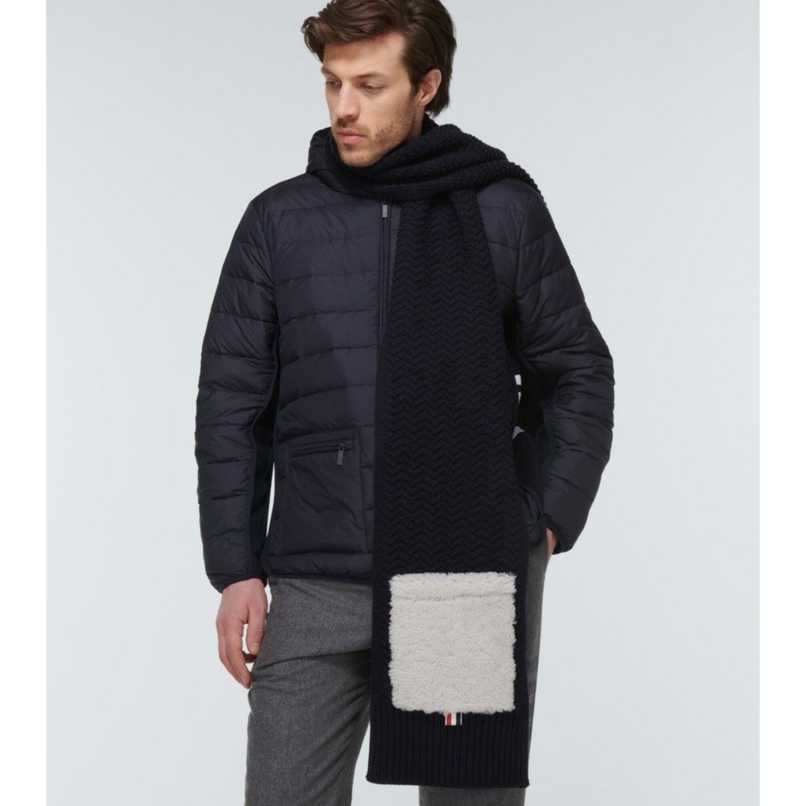 Thom Browne NWT $1050 Thom Browne Shearling Pocket Wool Scarf, Italy. Size ONE SIZE - 4 Thumbnail