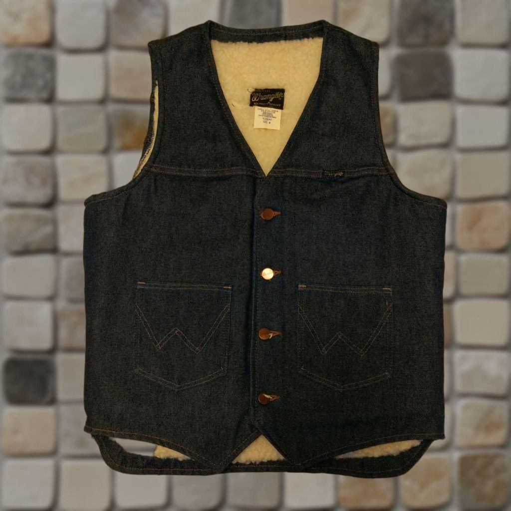 Wrangler VTG Wrangler Denim SHERPA Lined VEST Biker Western USA vest Medium Blue Denim Shirt? Size US 31 - 1 Thumbnail