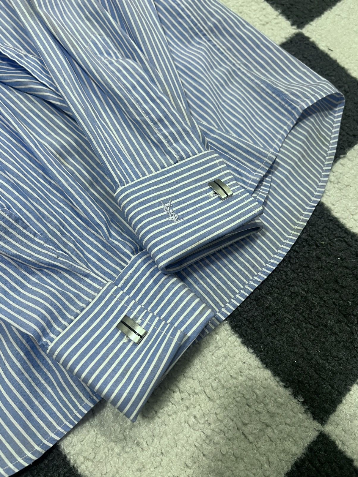 Yves Saint Laurent Yves Saint Laurent Striped Blue Dress Shirt Size US S / EU 44-46 / 1 - 6 Thumbnail