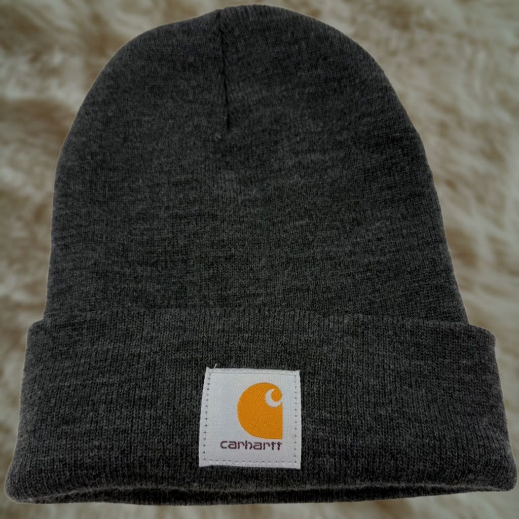 Carhartt Carhartt Mens Beanie Hat One Size Knit Gray Fold Over Logo Acrylic Winter Cap Size ONE SIZE - 1 Thumbnail