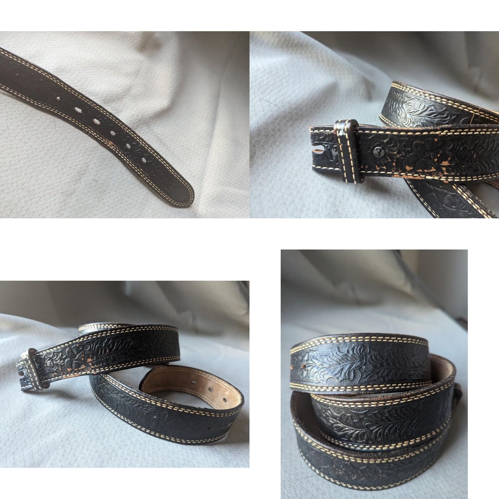 Vintage VINTAGE WESTERN belt Dona Allen leather COWHIDE 42 black Acorns handcrafter Buckle USA Mens Belt Size 42 - 9 Thumbnail