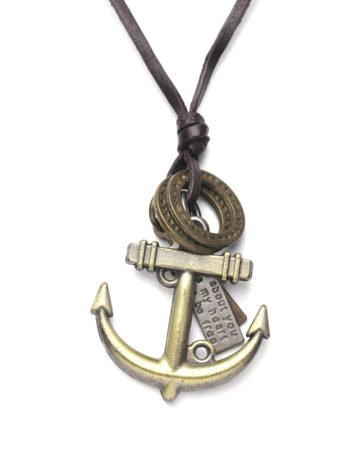 Vintage 2000S JAPANESE MADE ANCHOR LEATHER NECKLACE Size ONE SIZE - 1 Thumbnail