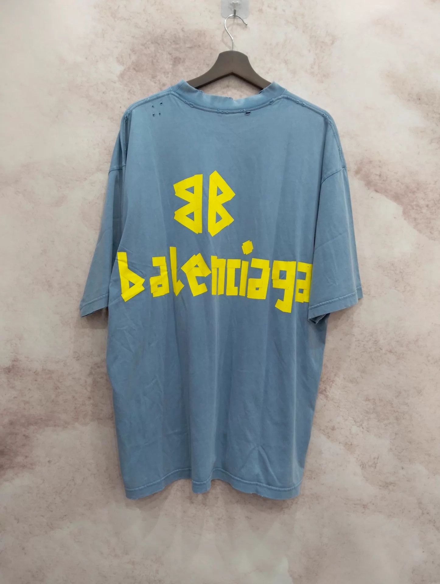 Balenciaga BALENCIAGA Mist Blue Tape Logo Short Sleeve T-Shirt L Size L / US 10 / IT 46 - 2 Thumbnail