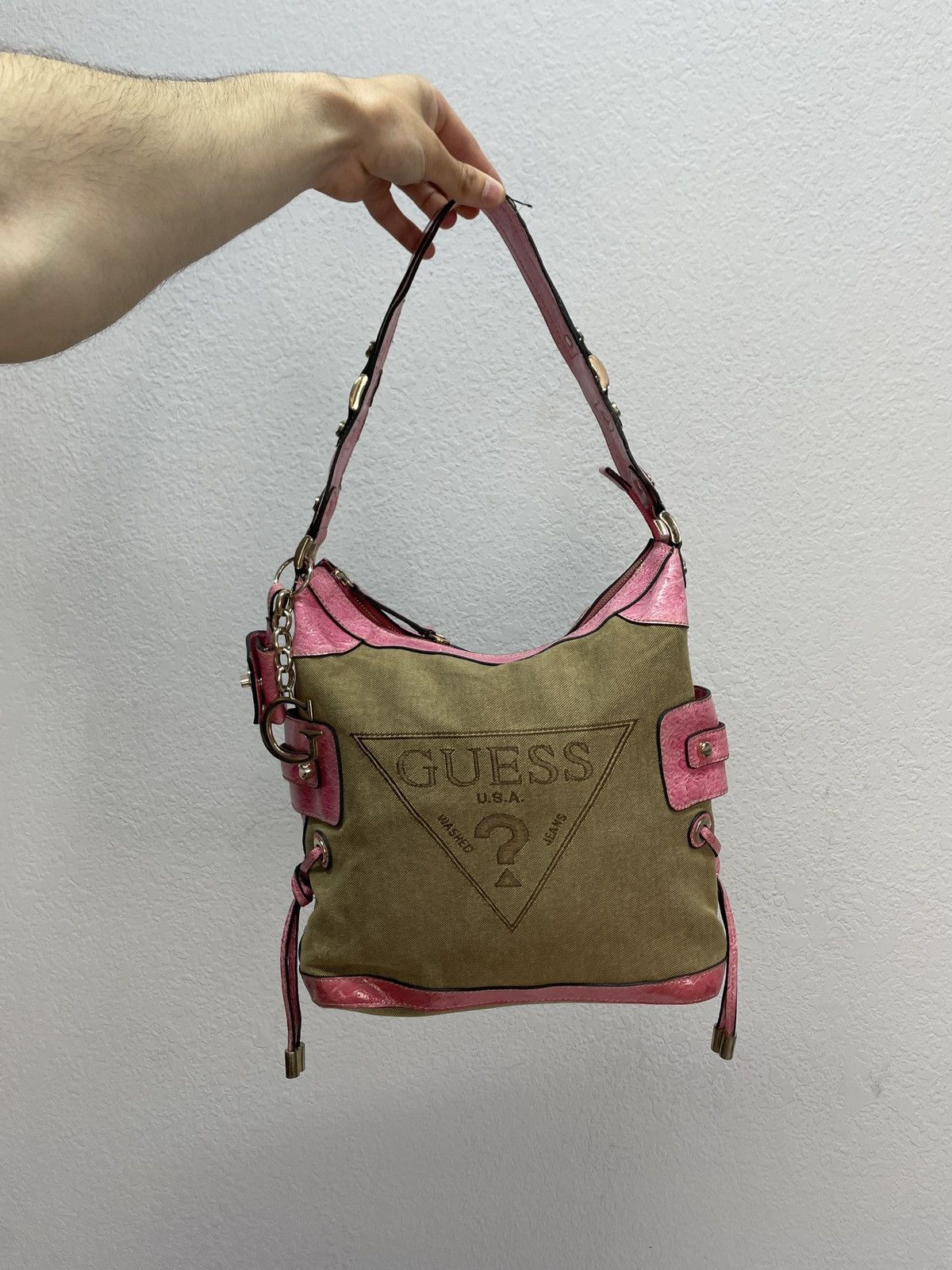 Guess Rare Y2K Vintage Guess Pink Baguette Shoulder Bag Denim Size ONE SIZE - 2 Thumbnail