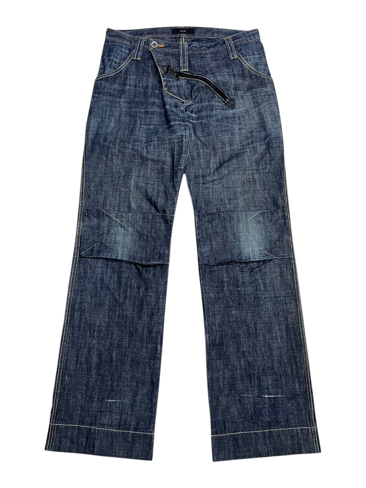 CCP (Crazy Character Print) 🔥 Rare Vintage CCP Japan Denim Slanted Zipper Wide Leg 31” Size US 31 - 1 Thumbnail