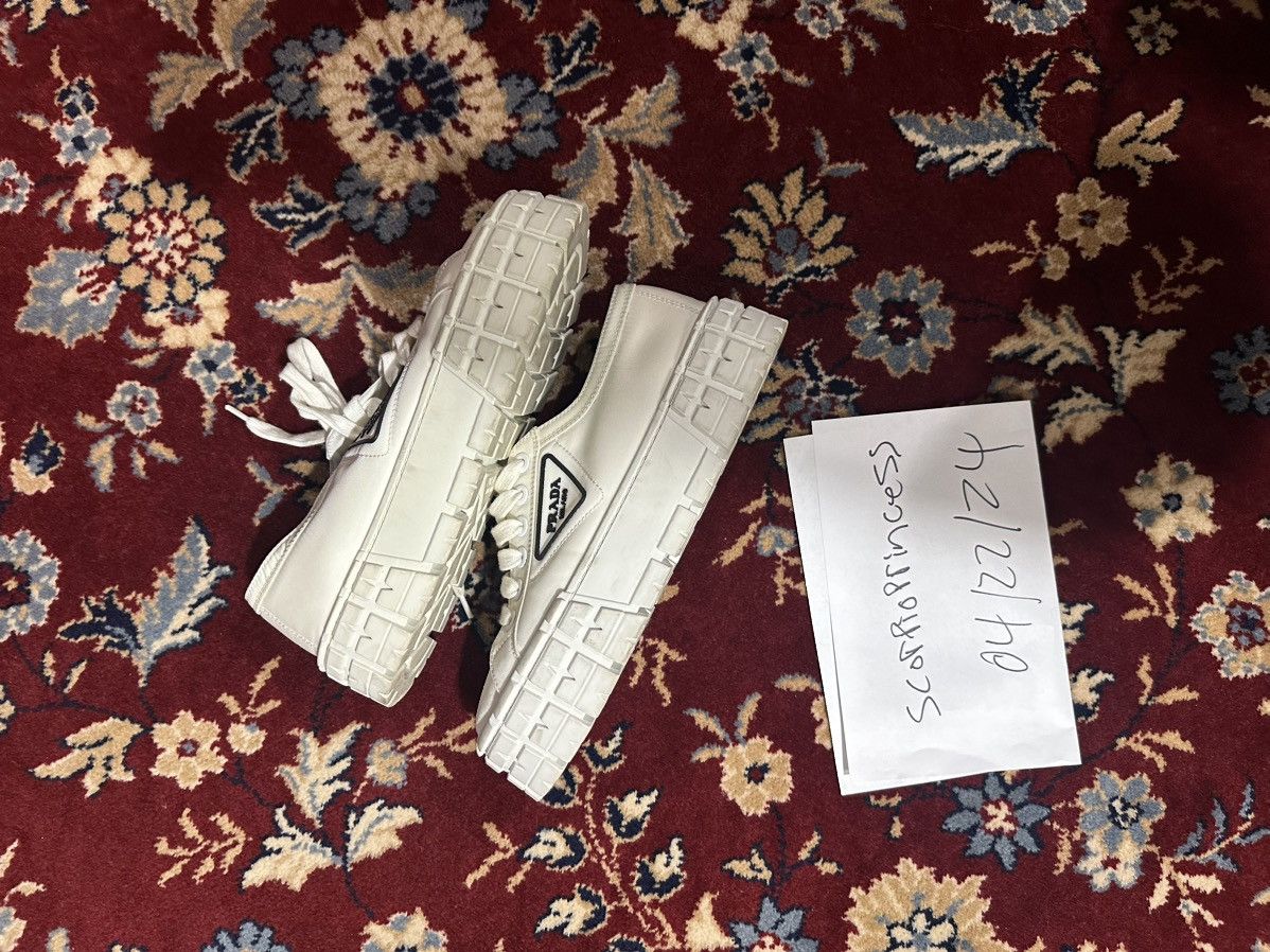 image of Designer Prada Double WHeel Shoes Cloth Trainers in White, Women's (Size 11)