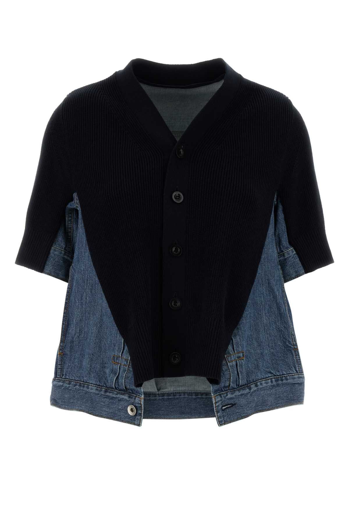 Sacai Two-Tone Denim And Knit Cardigan Size M / US 6-8 / IT 42-44 - 1 Thumbnail