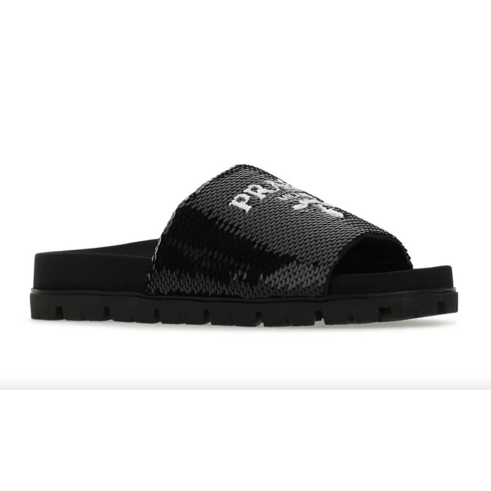 Prada Prada Black Sequin White Logo Slide Sandal Flat 37 Size US 7 / IT 37 - 3 Thumbnail
