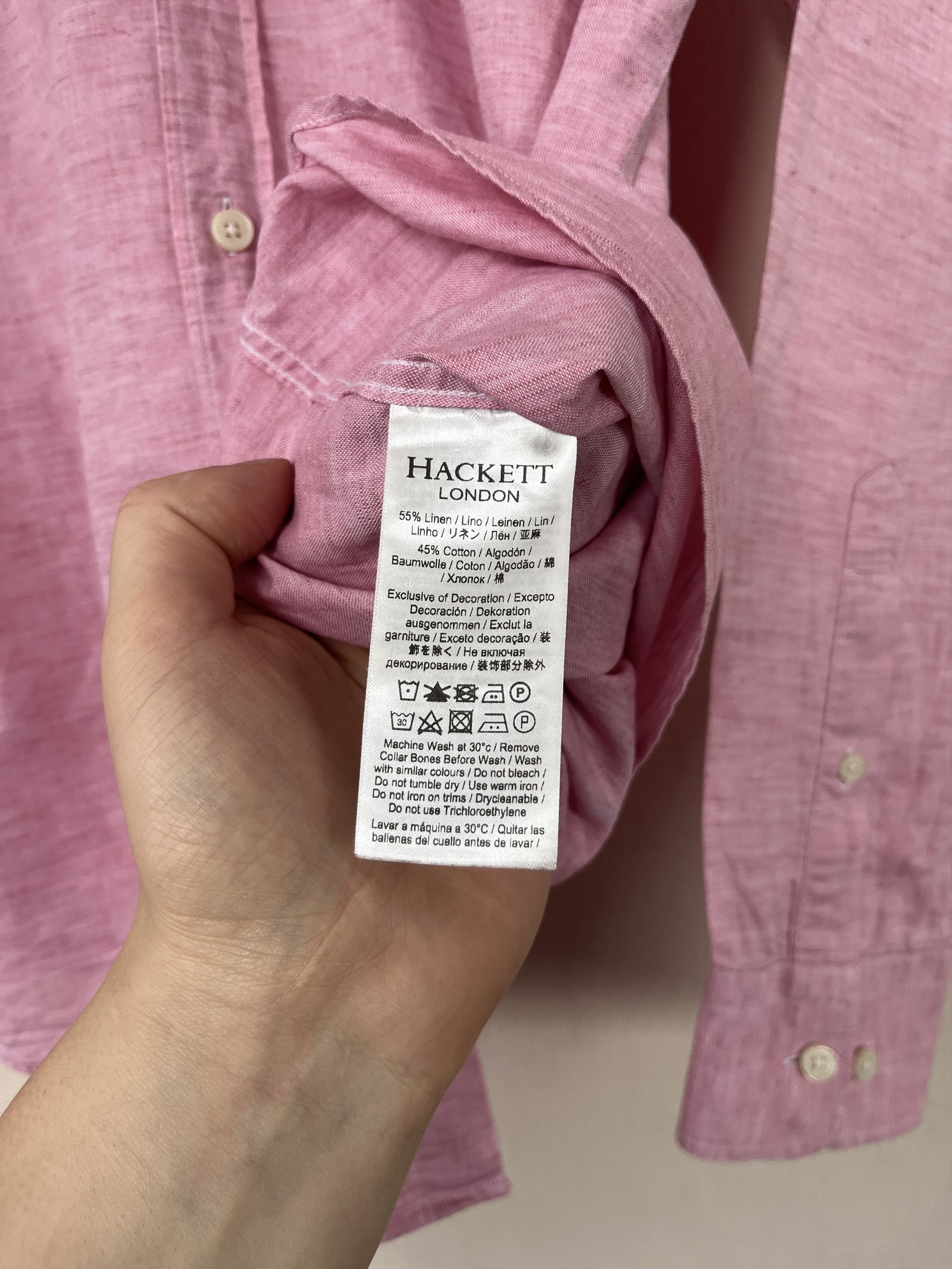 Hackett Hackett London Linen Cotton Slim Fit Shirt YARN DYD LN Size US L / EU 52-54 / 3 - 5 Thumbnail