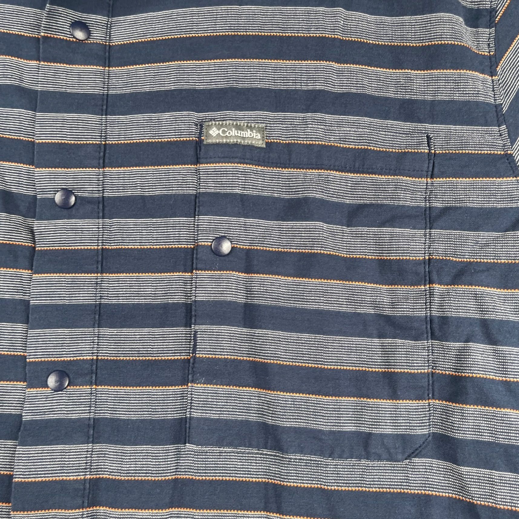 Vintage Columbia Shirt 2XL Navy Blue Striped Button-Up Short Sleeve Men Size US XXL / EU 58 / 5 - 2 Thumbnail